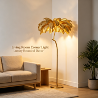 Lampe sur pied moderne de luxe léger en plumes d'autruche, en résine dorée en forme d'arbre, avec LED, pour salon, chambre et décoration d'angle