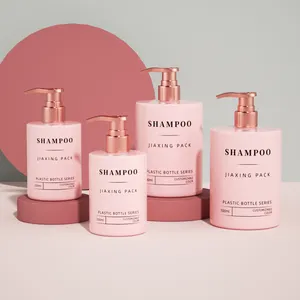 Eco friendly biodegradable pink empty cosmetic lotion hand body wash pump bottles round shampoo and conditioner bottles