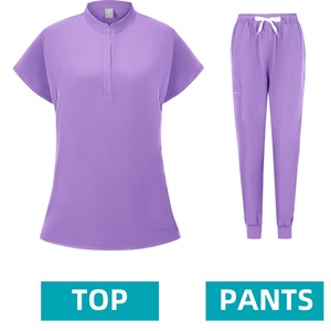 Women's Scrub <b>Set</b> Short Sleeve <b>Knitted</b> Split Uniform Elastic Quick Dry Breathable For Nurse Dental Workwear S XXL - Product Image 3