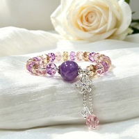 Bracelet en cristal d'améthyste naturelle pour femmes, bracelet extensible fait main avec perles facettées, pierre de guérison, bijoux floraux