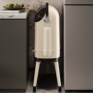 Large Capacity Household Trash Can Cylindrical With Wheels Indoor Kitchen Use White And Red Color - Product Image 3