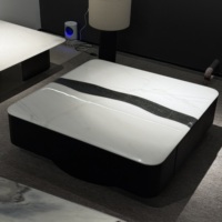 Table basse moderne en marbre blanc Panda de grande taille avec base en bois, table à thé moderne pour salon et hall d'hôtel