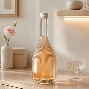 Botella de Vidrio de 375 Mililitros con Patrón Vertical, Botella de Vidrio de Pequeña Capacidad, Adecuada para Envasar <span class=keywords><strong>Vino</strong></span> de Frutas y Ginebra - Product Image 1