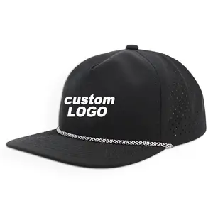 Kustom topi hitam kedap air gorras 5 panel kedap air karet pvc logo tahan air topi potong laser topi datar