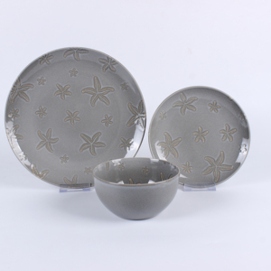 Juego <span class=keywords><strong>de</strong></span> Vajilla Estilo Costero con Estrellas <span class=keywords><strong>de</strong></span> Mar en Relieve - Platos, Tazones y Taza <span class=keywords><strong>de</strong></span> Café <span class=keywords><strong>de</strong></span> Gres Gris con Diseño Impreso - Product Image 4