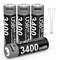Baterai Lithium AA 1.5V 3400mWh isi ulang USB dengan Port pengisian daya bawaan untuk Senter, mainan, remote, perangkat LED