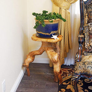 Table d'appoint multifonctionnelle en bois de cèdre, style Art Déco, éco-responsable, faite à la main, durable, pour salon et salle à manger - Product Image 3