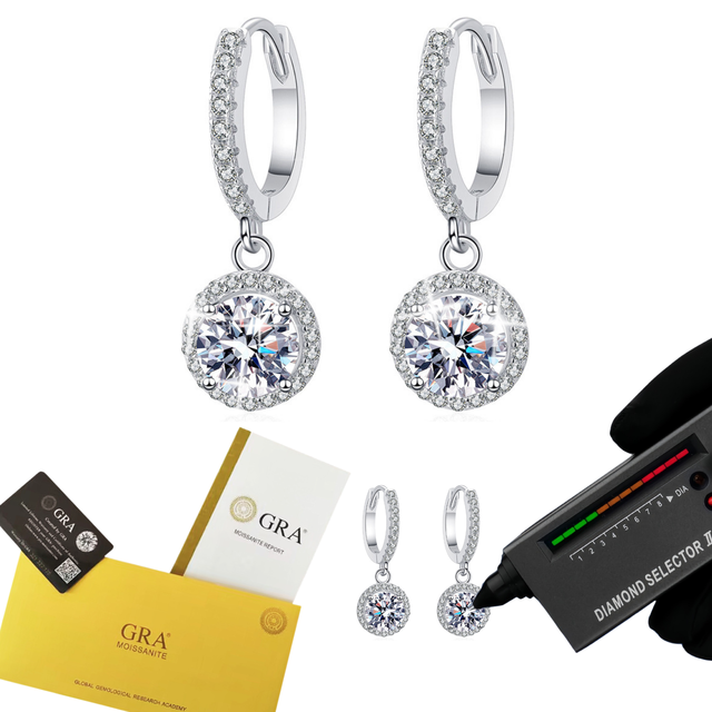 Shining Moissanite Jewelry 925 Sterling Silver Round Cut Moissanite Drop Earring Engagement Fine Jewelry Earrings 0.5ct/1ct