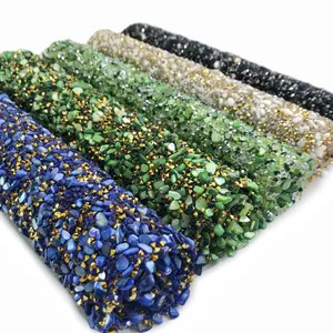 beautiful sequin diamond fabric supplier green crystal big diamonds beads fabric