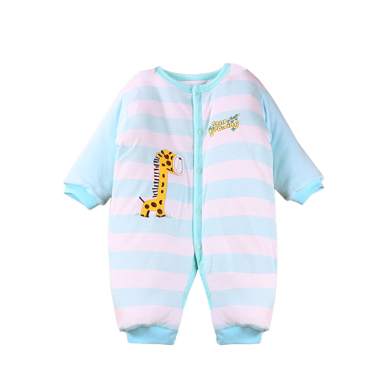 Light blue striped giraffe quilted cotton