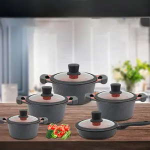2022 Küche Aluminium Uakeen Küche Zubehör Granit Antihaft Antihaft Glas Töpfe Sets Kochgeschirr Set