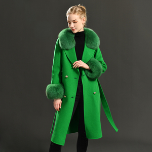 Nuovo Cappotto Lungo in Lana Doppiopetto alla Moda con Collo in Vera Pelliccia di Volpe, Cappotto Invernale da <span class=keywords><strong>Donna</strong></span> Personalizzato <span class=keywords><strong>Oversize</strong></span> 100% Lana - Product Image 3