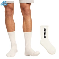 Chaussettes de sport pour hommes avec logo personnalisé, en coton respirant, absorbant la transpiration, couleur unie, broderie jacquard, style crew