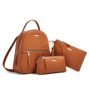 3 Piece Set/Luxury <b>Lady</b> Back Pack Women Pu Leather <b>Backpack</b> Chain Shoulder Bags Wallet Sets Girl High-capacity Women's Bag - Product Image 1