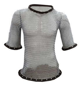 Chainmail Shirt Renaissance Haubergeon Medieval Media manga Armadura hecha para aluminio 10 Butted Ring con ribete de cuero para exportación - Product Image 1