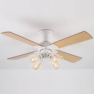 Best Low Profile 4 Light Wood Blade E26 E27 AC DC Colonial Vintage Antique Bedroom 48 52 Inch Ceiling Fan With Light