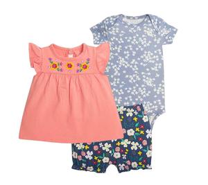 Meilleurs prix, ensemble <span class=keywords><strong>de</strong></span> vêtements pour bébé fille nouveau-né, haut à volants, short, body à manches courtes, 3 pièces, 100% coton - Product Image 1