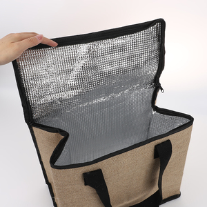 Sac isotherme réutilisable personnalisé Déjeuner pique-nique Toile de jute Sac fourre-tout thermique isolé organique avec fermeture éclair écologique - Product Image 1