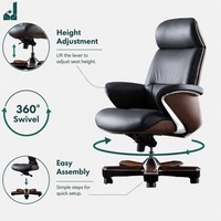 Chaise de bureau exécutive moderne en cuir véritable à dossier haut, coussin épais, hauteur réglable, multifonction, grain de bois bicolore