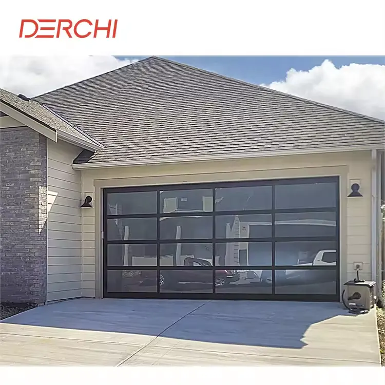 Luxury Impact Tempered Aluminum alloy frosted modern new black combined automatic 12x12 aluminum glass garage door