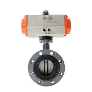 Spheroidal Graphite Cast Iron Pneumatic Flange Butterfly Valve Soft Seal PTFE Valve