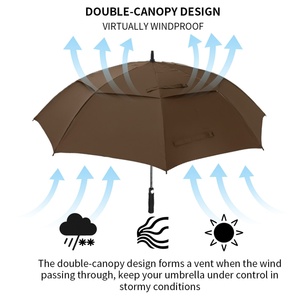 Low Price Large Size Straight Golf <b>Umbrella</b> <b>Windproof</b> Double Layer UV Protection Custom Logo <b>Umbrella</b> Black Fiberglass Frame - Product Image 2