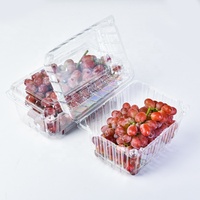 Boîte d'emballage en plastique PET transparente pour fruits cerises raisins 1000g Recyclable Contenant frais pour raisins avec trous au fond et au couvercle