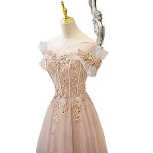 Nuovo <span class=keywords><strong>Abito</strong></span> Estivo di Lusso Leggero con Spalle Scoperte, <span class=keywords><strong>Paillettes</strong></span> e Raso a Fantasia Naturale, Lunghezza al Pavimento, Taglio ad A con Strass - Product Image 5