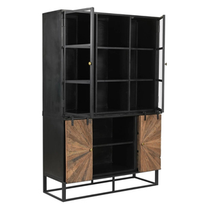 Meuble de rangement moderne en bois avec cadre en acier doux, finition bois naturel et revêtement métallique noir pour la maison - Product Image 3