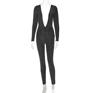 2025 Venta caliente nueva moda de invierno plata brillante cuello en V manga larga Sexy <span class=keywords><strong>espalda</strong></span> abierta <span class=keywords><strong>mono</strong></span> al por mayor - Product Image 6