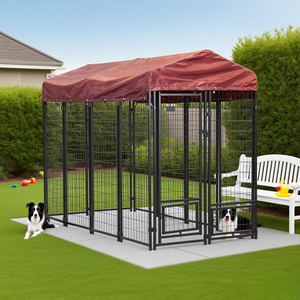 กรงสุนัขกลางแจ้งแบบหนาพิเศษพร้อมหลังคา กรงสัตว์ขนาดใหญ่ กรงสุนัขโลหะ คอกสุนัข - Product Image 6