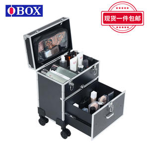 Valise de salon professionnelle avec tiroir, cadre en alliage d'aluminium, roulettes universelles pour le rangement des accessoires de coiffure et de manucure, noir argent - Product Image 3