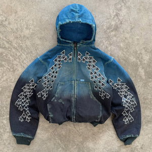 Sudadera con Capucha Unisex de Algodón Grueso con Lavado Ácido y Efecto Desgastado, Corte Oversize Holgado, Estilo Urbano para Hombre, Personalizable OEM - Product Image 1