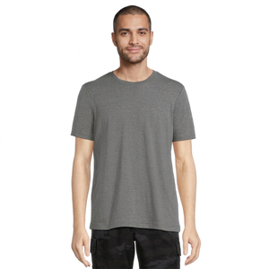 T-shirt en coton uni à manches courtes et col rond, coupe classique, gris clair, pour hommes, femmes et garçons, confortable et doux - Product Image 1