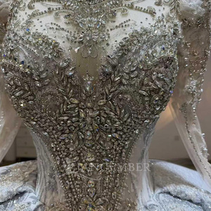 Robes de mariée modernes à manches longues Empire bleu pour femmes, avec dentelle florale et cristaux, pour JJ117 - Product Image 5