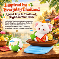 Support de téléphone éléphant blanc du Marché Flottant Thaïlandais, décoration de bureau mignonne, support de téléphone en PVC en forme d'éléphant de dessin animé, portrait ou paysage