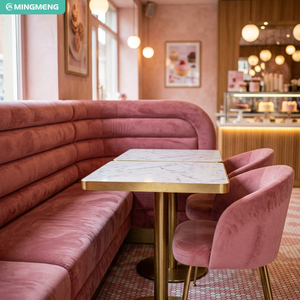 Pink Velvet Booth <b>Set</b> With Marble Top Table And Metal Legs Contemporary Restaurant Furniture For Dining Area - Product Image 1