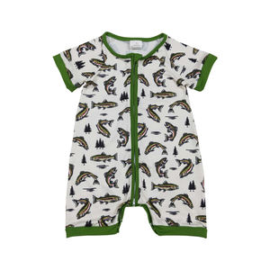 Ropa de Verano para Bebés Niñas, Bonito Mono de Manga Corta con Estampado Animal, Bolsillo, Verde, Algodón y Spandex, Cierre de Botones - Product Image 3