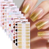 16 Bandes de Luxe à Motifs Français Scintillants pour Ongles, Autocollants Semi-Durcis en Gel UV, Non Toxiques, Sans HEMA, Longue Durée, avec Fleurs