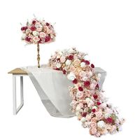 Centro de mesa de rosas rosas y flores artificiales de Baby Breath, centro de mesa de rosas rosas de lujo para decoración de mesas de boda