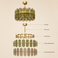Lustre Art Déco en verre de Murano vert fumé JYLIGHTING, lustre ovale en perles italiennes aqua, luminaire suspendu pour plafond