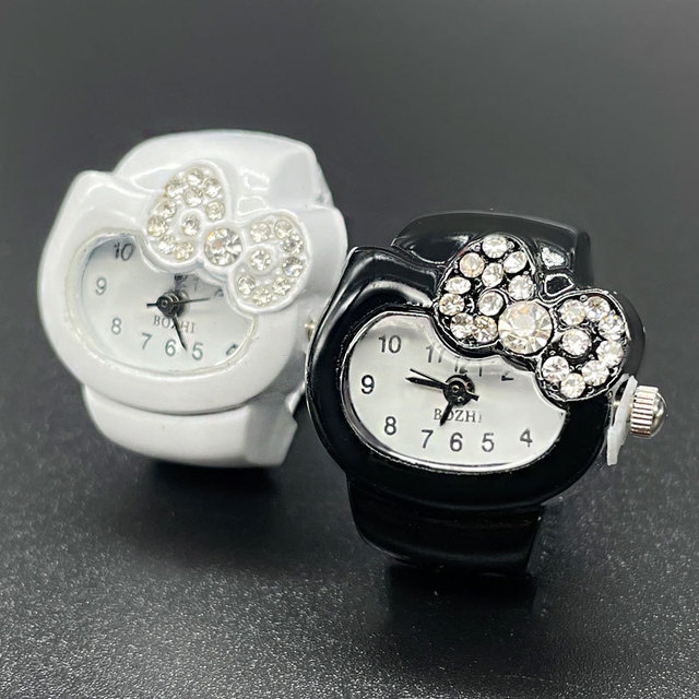 Sanrio Hello Kitty Kawaii Clock Ring Bow Diamond Cute Simple Fashion Y2k Ring Versatile Colorful Ring Watch Exquisite Gift