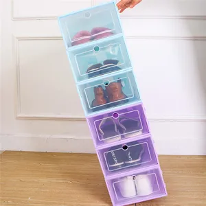 Organizador de calçados dobrável, caixa de plástico para organizar sapatos de gaveta transparente