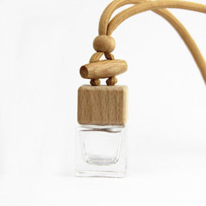 Botella colgante vacía con forma cuadrada para coche, cubierta de madera de vidrio con difusor de perfume, 8ml - Product Image 3