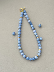 Gioielli Estivi da Spiaggia Girocollo a Strati Delicato Collana di Perline Spessa in <span class=keywords><strong>Acquamarina</strong></span> Autentica con Chiusura a Levetta in Oro - Product Image 2