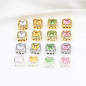 Cuentas cuadradas de circonia cúbica chapadas en oro de 18k con múltiples orificios, accesorios para joyería, para pulseras, collares, bricolaje, D176 - Product Image 2