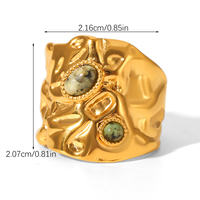 H&C Fashion 18K Vergoldeter Edelstahl Natürlicher Stein Fassungssatz Ovaler Breiter Bandring Damen Trendiger Party Wasserdichter Ring