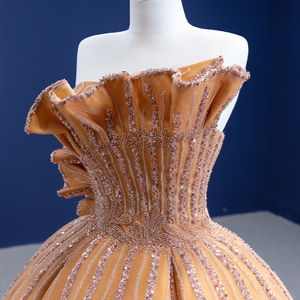 Robe de mariée princesse élégante et tendance Jancember RSM67356 pour femmes, sans manches, dorée et pailletée - Product Image 5