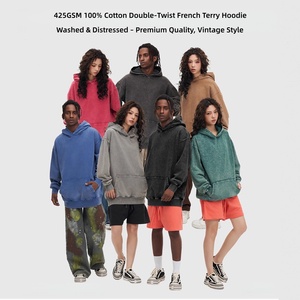 <span class=keywords><strong>Felpa</strong></span> <span class=keywords><strong>con</strong></span> <span class=keywords><strong>Cappuccio</strong></span> Unisex Oversize in Stile Vintage Americano, 100% Cotone 425GSM Lavato e Invecchiato, Tessuto French Terry a Doppia Torsione - Product Image 1