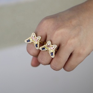 Promotion New Design Pastel Colorful CZ Butterfly Necklace <strong>Ring</strong> <strong>Set</strong> <strong>Gold</strong> Plated Lovely Animal Fashion Jewelry <strong>Set</strong> - Product Image 4